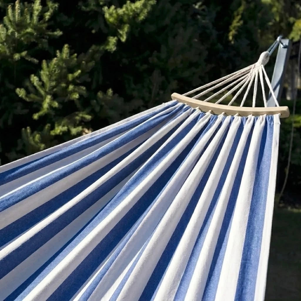 Hamac brésilien rayé XL 2 places avec barre d'écartement en bois | SANTA