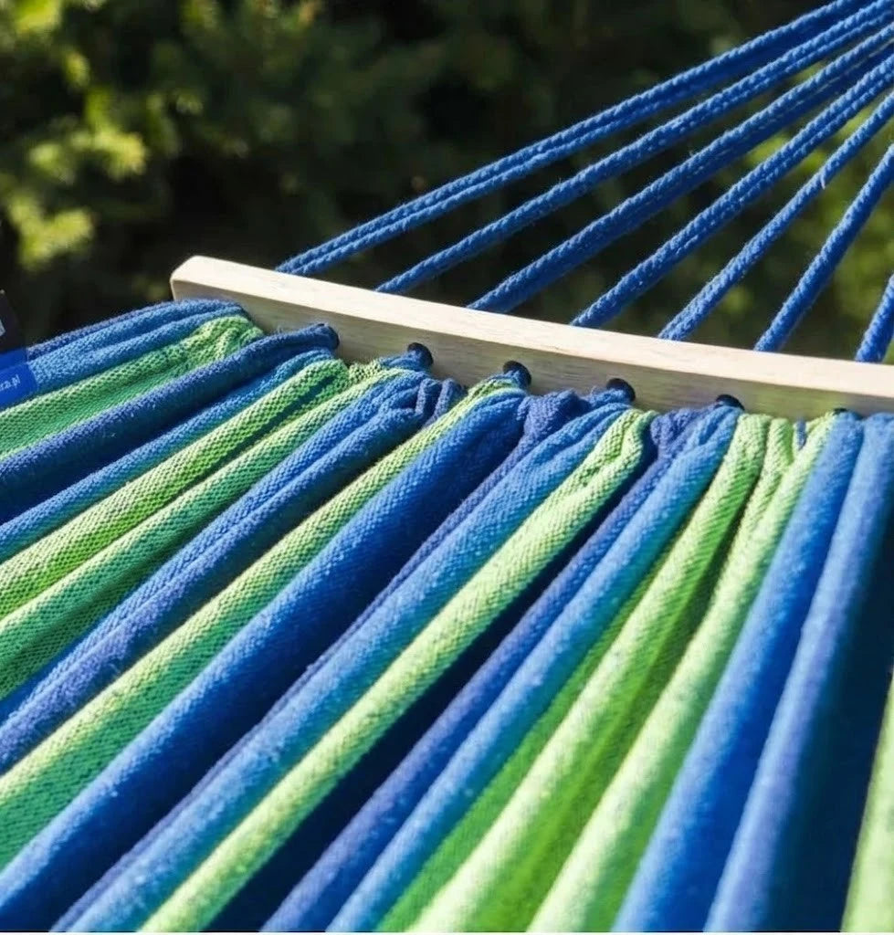 Hamac brésilien rayé XL 2 places avec barre d'écartement en bois | SANTA