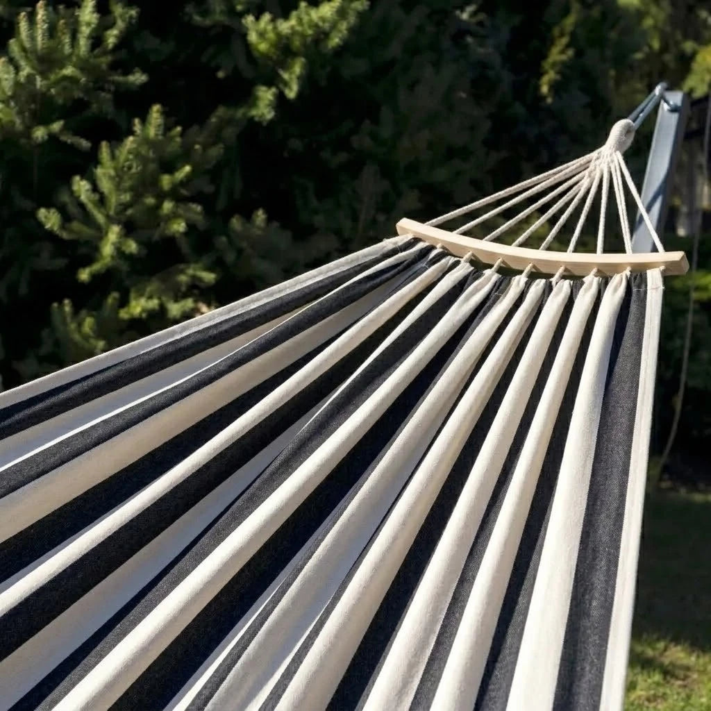 Hamac brésilien rayé XL 2 places avec barre d'écartement en bois | SANTA