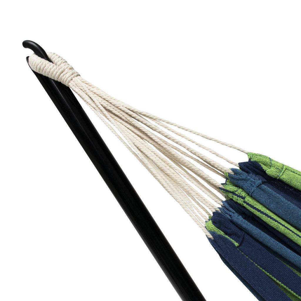 Hamac sur pied 2 places rayé bleu/vert en coton | Kaliba