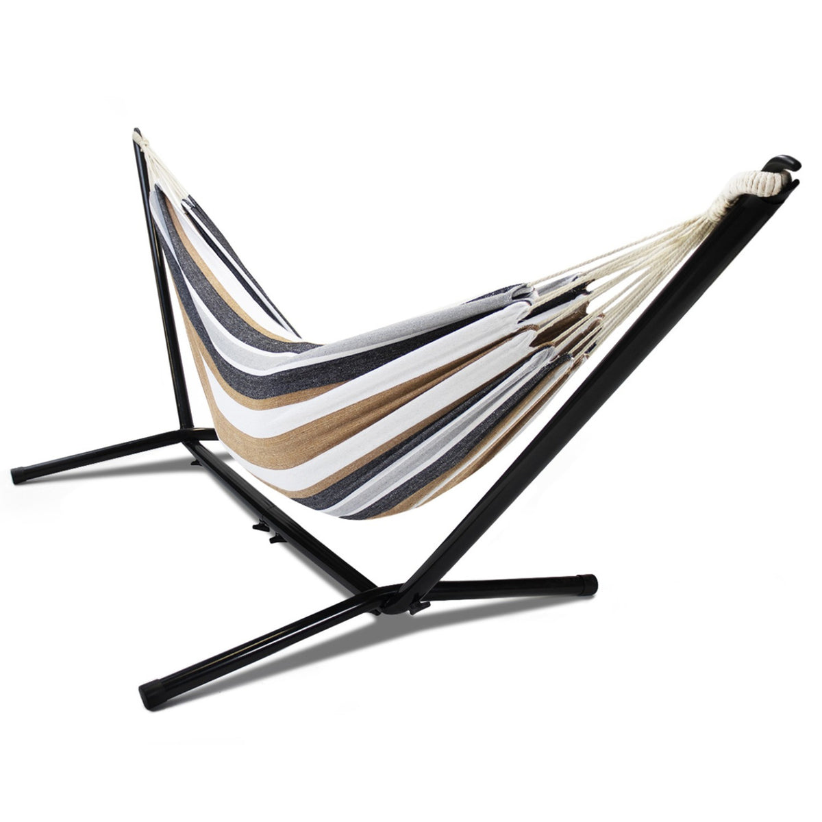 Hamac sur pied 2 places rayé beige/noir en coton | Nazca