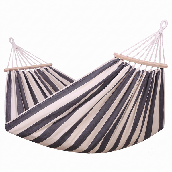 Hamac brésilien rayé XL 2 places avec barre d'écartement en bois | SANTA