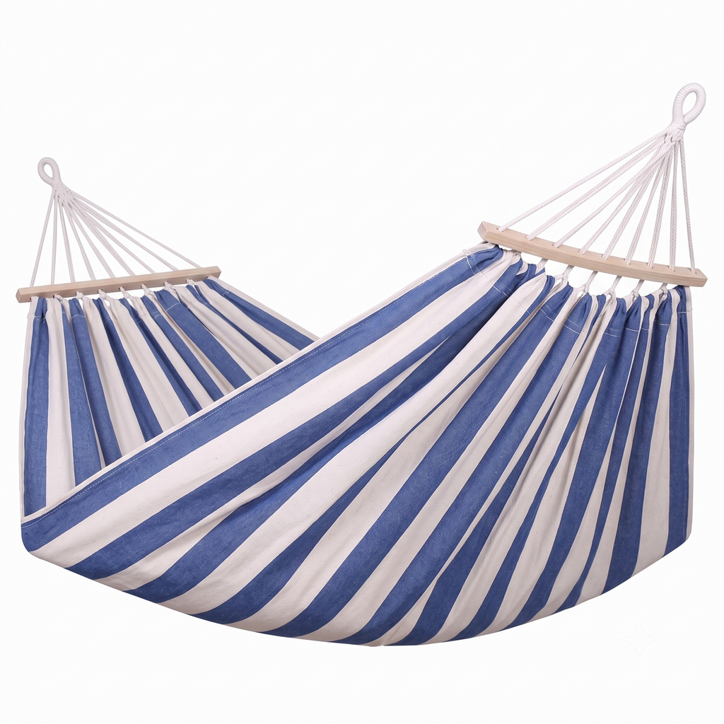 Hamac brésilien rayé XL 2 places avec barre d'écartement en bois | SANTA